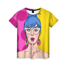 Женская футболка 3D с принтом POP ART в Новосибирске, 100% полиэфир ( синтетическое хлопкоподобное полотно) | прямой крой, круглый вырез горловины, длина до линии бедер | omg | pop art | арт | поп | ретро | уорхол | энди
