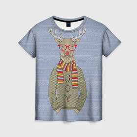 Женская футболка 3D с принтом Олень в Новосибирске, 100% полиэфир ( синтетическое хлопкоподобное полотно) | прямой крой, круглый вырез горловины, длина до линии бедер | 2016 | christmas | hipster | new year | животные | нг | новый год | олень | рождество | с новым годом | хипстер
