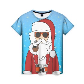 Женская футболка 3D с принтом Дед мороз в Новосибирске, 100% полиэфир ( синтетическое хлопкоподобное полотно) | прямой крой, круглый вырез горловины, длина до линии бедер | 2016 | christmas | hipster | new year | дед мороз | животные | нг | новый год | рождество | с новым годом | санта | хипстер