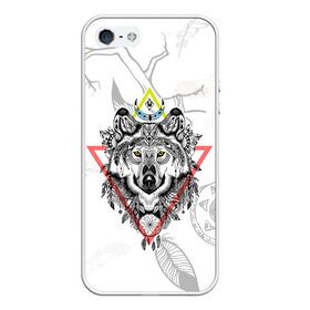 Чехол для iPhone 5/5S матовый с принтом Волк в Новосибирске, Силикон | Область печати: задняя сторона чехла, без боковых панелей | волк | животные | перо | перья