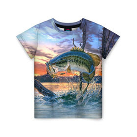 Детская футболка 3D с принтом Рыба в Новосибирске, 100% гипоаллергенный полиэфир | прямой крой, круглый вырез горловины, длина до линии бедер, чуть спущенное плечо, ткань немного тянется | Тематика изображения на принте: fishing | рыба | рыбак | рыбалка | туризм