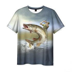 Мужская футболка 3D с принтом Щука в Новосибирске, 100% полиэфир | прямой крой, круглый вырез горловины, длина до линии бедер | fishing | рыба | рыбак | рыбалка | туризм | щука