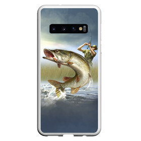 Чехол для Samsung Galaxy S10 с принтом Щука в Новосибирске, Силикон | Область печати: задняя сторона чехла, без боковых панелей | Тематика изображения на принте: fishing | рыба | рыбак | рыбалка | туризм | щука