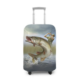 Чехол для чемодана 3D с принтом Щука в Новосибирске, 86% полиэфир, 14% спандекс | двустороннее нанесение принта, прорези для ручек и колес | fishing | рыба | рыбак | рыбалка | туризм | щука