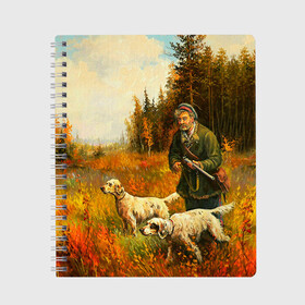 Тетрадь с принтом Охота в Новосибирске, 100% бумага | 48 листов, плотность листов — 60 г/м2, плотность картонной обложки — 250 г/м2. Листы скреплены сбоку удобной пружинной спиралью. Уголки страниц и обложки скругленные. Цвет линий — светло-серый
 | hunting | камуфляж | охота | охотник | собака | туризм