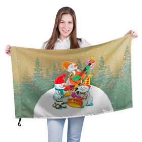 Флаг 3D с принтом Снеговики в Новосибирске, 100% полиэстер | плотность ткани — 95 г/м2, размер — 67 х 109 см. Принт наносится с одной стороны | 2016 | год | новый | открытка | ретро | с новым годом | снеговик | советский | ссср