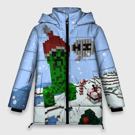 Женская зимняя куртка 3D с принтом Minecraft в Новосибирске, верх — 100% полиэстер; подкладка — 100% полиэстер; утеплитель — 100% полиэстер | длина ниже бедра, силуэт Оверсайз. Есть воротник-стойка, отстегивающийся капюшон и ветрозащитная планка. 

Боковые карманы с листочкой на кнопках и внутренний карман на молнии | creeper | крипер | майнкрафт | новогодний