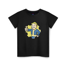 Детская футболка хлопок с принтом Vault Boy в Новосибирске, 100% хлопок | круглый вырез горловины, полуприлегающий силуэт, длина до линии бедер | boy | fallout | pip | vault | vault boyубежище | фаллаут