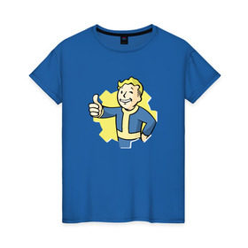 Женская футболка хлопок с принтом Vault Boy в Новосибирске, 100% хлопок | прямой крой, круглый вырез горловины, длина до линии бедер, слегка спущенное плечо | boy | fallout | pip | vault | vault boyубежище | фаллаут