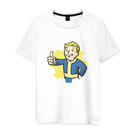 Мужская футболка хлопок с принтом Vault Boy в Новосибирске, 100% хлопок | прямой крой, круглый вырез горловины, длина до линии бедер, слегка спущенное плечо. | boy | fallout | pip | vault | vault boyубежище | фаллаут