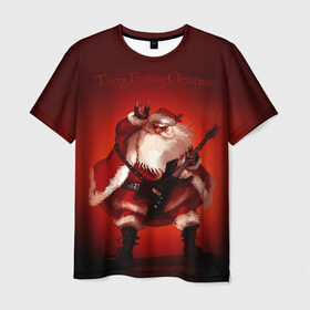 Мужская футболка 3D с принтом Дед мороз рокер в Новосибирске, 100% полиэфир | прямой крой, круглый вырез горловины, длина до линии бедер | heavy metal | rock | santa claus | дед мороз | рок | с новым годом | санта | санта клаус