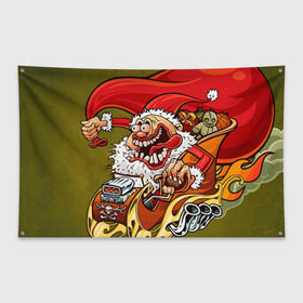 Флаг-баннер с принтом Дед мороз рокер в Новосибирске, 100% полиэстер | размер 67 х 109 см, плотность ткани — 95 г/м2; по краям флага есть четыре люверса для крепления | heavy metal | rock | santa claus | дед мороз | рок | с новым годом | санта | санта клаус