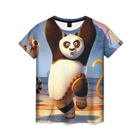 Женская футболка 3D с принтом Кунг фу панда в Новосибирске, 100% полиэфир ( синтетическое хлопкоподобное полотно) | прямой крой, круглый вырез горловины, длина до линии бедер | Тематика изображения на принте: kung fu | kung fu panda | panda | кунг фу | кунг фу панда | кунгфу | панда. кунг фу | по
