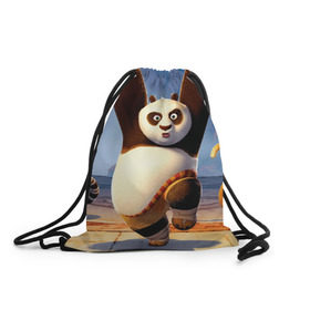 Рюкзак-мешок 3D с принтом Кунг фу панда в Новосибирске, 100% полиэстер | плотность ткани — 200 г/м2, размер — 35 х 45 см; лямки — толстые шнурки, застежка на шнуровке, без карманов и подкладки | Тематика изображения на принте: kung fu | kung fu panda | panda | кунг фу | кунг фу панда | кунгфу | панда. кунг фу | по
