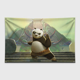 Флаг-баннер с принтом Кунг фу панда в Новосибирске, 100% полиэстер | размер 67 х 109 см, плотность ткани — 95 г/м2; по краям флага есть четыре люверса для крепления | kung fu | kung fu panda | panda | кунг фу | кунг фу панда | кунгфу | панда. кунг фу | по