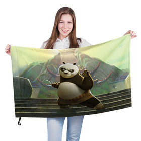 Флаг 3D с принтом Кунг фу панда в Новосибирске, 100% полиэстер | плотность ткани — 95 г/м2, размер — 67 х 109 см. Принт наносится с одной стороны | kung fu | kung fu panda | panda | кунг фу | кунг фу панда | кунгфу | панда. кунг фу | по