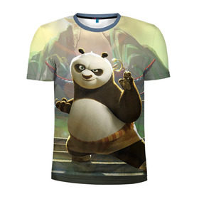 Мужская футболка 3D спортивная с принтом Кунг фу панда в Новосибирске, 100% полиэстер с улучшенными характеристиками | приталенный силуэт, круглая горловина, широкие плечи, сужается к линии бедра | kung fu | kung fu panda | panda | кунг фу | кунг фу панда | кунгфу | панда. кунг фу | по