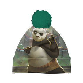 Шапка 3D c помпоном с принтом Кунг фу панда в Новосибирске, 100% полиэстер | универсальный размер, печать по всей поверхности изделия | Тематика изображения на принте: kung fu | kung fu panda | panda | кунг фу | кунг фу панда | кунгфу | панда. кунг фу | по