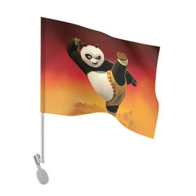 Флаг для автомобиля с принтом Кунг фу панда в Новосибирске, 100% полиэстер | Размер: 30*21 см | Тематика изображения на принте: kung fu | kung fu panda | panda | кунг фу | кунг фу панда | кунгфу | панда. кунг фу | по