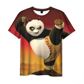 Мужская футболка 3D с принтом Кунг фу панда в Новосибирске, 100% полиэфир | прямой крой, круглый вырез горловины, длина до линии бедер | kung fu | kung fu panda | panda | кунг фу | кунг фу панда | кунгфу | панда. кунг фу | по
