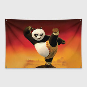 Флаг-баннер с принтом Кунг фу панда в Новосибирске, 100% полиэстер | размер 67 х 109 см, плотность ткани — 95 г/м2; по краям флага есть четыре люверса для крепления | kung fu | kung fu panda | panda | кунг фу | кунг фу панда | кунгфу | панда. кунг фу | по