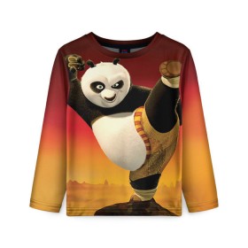 Детский лонгслив 3D с принтом Кунг фу панда в Новосибирске, 100% полиэстер | длинные рукава, круглый вырез горловины, полуприлегающий силуэт
 | kung fu | kung fu panda | panda | кунг фу | кунг фу панда | кунгфу | панда. кунг фу | по