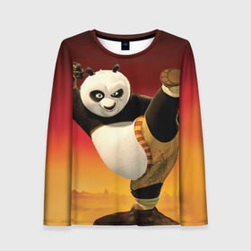 Женский лонгслив 3D с принтом Кунг фу панда в Новосибирске, 100% полиэстер | длинные рукава, круглый вырез горловины, полуприлегающий силуэт | Тематика изображения на принте: kung fu | kung fu panda | panda | кунг фу | кунг фу панда | кунгфу | панда. кунг фу | по
