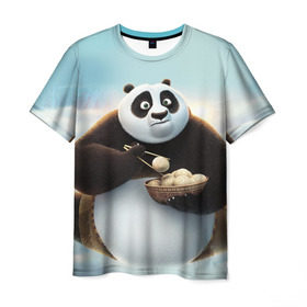 Мужская футболка 3D с принтом Кунг фу панда в Новосибирске, 100% полиэфир | прямой крой, круглый вырез горловины, длина до линии бедер | панда