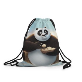 Рюкзак-мешок 3D с принтом Кунг фу панда в Новосибирске, 100% полиэстер | плотность ткани — 200 г/м2, размер — 35 х 45 см; лямки — толстые шнурки, застежка на шнуровке, без карманов и подкладки | Тематика изображения на принте: панда