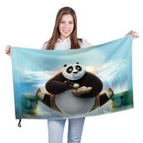 Флаг 3D с принтом Кунг фу панда в Новосибирске, 100% полиэстер | плотность ткани — 95 г/м2, размер — 67 х 109 см. Принт наносится с одной стороны | панда