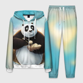 Мужской костюм 3D с принтом Кунг фу панда в Новосибирске, 100% полиэстер | Манжеты и пояс оформлены тканевой резинкой, двухслойный капюшон со шнурком для регулировки, карманы спереди | панда