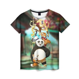 Женская футболка 3D с принтом Кунг фу панда в Новосибирске, 100% полиэфир ( синтетическое хлопкоподобное полотно) | прямой крой, круглый вырез горловины, длина до линии бедер | Тематика изображения на принте: kung fu | kung fu panda | panda | кунг фу | кунг фу панда | кунгфу | панда. кунг фу | по