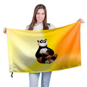 Флаг 3D с принтом Кунг фу панда в Новосибирске, 100% полиэстер | плотность ткани — 95 г/м2, размер — 67 х 109 см. Принт наносится с одной стороны | kung fu | kung fu panda | panda | кунг фу | кунг фу панда | кунгфу | панда. кунг фу | по