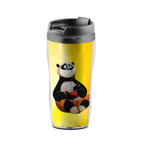 Термокружка-непроливайка с принтом Кунг фу панда в Новосибирске, внутренняя часть — пищевой пластик, наружная часть — прозрачный пластик, между ними — полиграфическая вставка с рисунком | объем — 350 мл, герметичная крышка | kung fu | kung fu panda | panda | кунг фу | кунг фу панда | кунгфу | панда. кунг фу | по