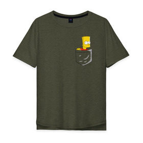 Мужская футболка хлопок Oversize с принтом Карманный Барт в Новосибирске, 100% хлопок | свободный крой, круглый ворот, “спинка” длиннее передней части | Тематика изображения на принте: карманный барт pocket bart simpson homer симп