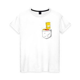 Женская футболка хлопок с принтом Карманный Барт в Новосибирске, 100% хлопок | прямой крой, круглый вырез горловины, длина до линии бедер, слегка спущенное плечо | карманный барт pocket bart simpson homer симп