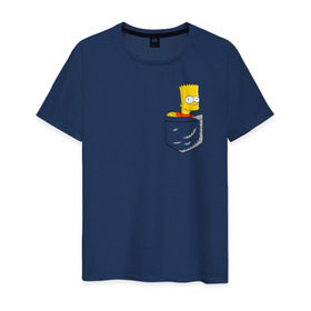 Мужская футболка хлопок с принтом Карманный Барт в Новосибирске, 100% хлопок | прямой крой, круглый вырез горловины, длина до линии бедер, слегка спущенное плечо. | карманный барт pocket bart simpson homer симп