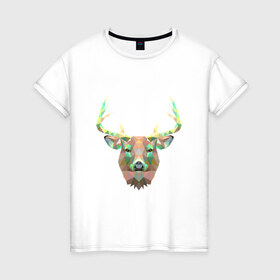 Женская футболка хлопок с принтом Олень (цветная мозаика) в Новосибирске, 100% хлопок | прямой крой, круглый вырез горловины, длина до линии бедер, слегка спущенное плечо | голова | животное | мозаика | олень | рога | узор