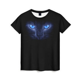 Женская футболка 3D с принтом Кошка с голубыми глазами в Новосибирске, 100% полиэфир ( синтетическое хлопкоподобное полотно) | прямой крой, круглый вырез горловины, длина до линии бедер | глаза | кот | синий
