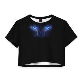 Женская футболка 3D укороченная с принтом Кошка с голубыми глазами в Новосибирске, 100% полиэстер | круглая горловина, длина футболки до линии талии, рукава с отворотами | глаза | кот | синий