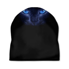 Шапка 3D с принтом Кошка с голубыми глазами в Новосибирске, 100% полиэстер | универсальный размер, печать по всей поверхности изделия | глаза | кот | синий