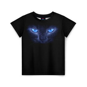 Детская футболка 3D с принтом Кошка с голубыми глазами в Новосибирске, 100% гипоаллергенный полиэфир | прямой крой, круглый вырез горловины, длина до линии бедер, чуть спущенное плечо, ткань немного тянется | Тематика изображения на принте: глаза | кот | синий