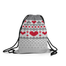 Рюкзак-мешок 3D с принтом Сердечки в Новосибирске, 100% полиэстер | плотность ткани — 200 г/м2, размер — 35 х 45 см; лямки — толстые шнурки, застежка на шнуровке, без карманов и подкладки | вязанье | любовь | свитр | сердечки