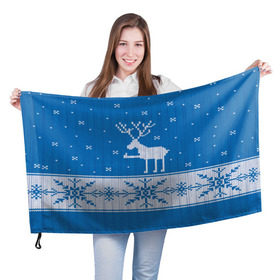 Флаг 3D с принтом Олень - класс в Новосибирске, 100% полиэстер | плотность ткани — 95 г/м2, размер — 67 х 109 см. Принт наносится с одной стороны | зима | новый год | олень | снег | снежинки