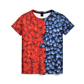Женская футболка 3D с принтом Ягодка в Новосибирске, 100% полиэфир ( синтетическое хлопкоподобное полотно) | прямой крой, круглый вырез горловины, длина до линии бедер | клубника | малина | черника | ягода | ягодка | ягодный