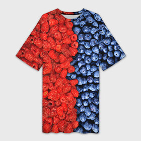 Платье-футболка 3D с принтом Ягодка в Новосибирске,  |  | клубника | малина | черника | ягода | ягодка | ягодный
