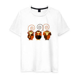 Мужская футболка хлопок с принтом Не говорю - не вижу - не слышу в Новосибирске, 100% хлопок | прямой крой, круглый вырез горловины, длина до линии бедер, слегка спущенное плечо. | 2016 | год | зима | мартышка | новогодний | новый | обезьяна | обезьянка | подарок | с новым годом