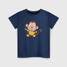 Детская футболка хлопок с принтом Обезьянка с бананом в Новосибирске, 100% хлопок | круглый вырез горловины, полуприлегающий силуэт, длина до линии бедер | Тематика изображения на принте: 2016 | год | зима | мартышка | новогодний | новый | обезьяна | обезьянка | подарок | с новым годом