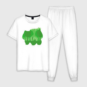 Мужская пижама хлопок с принтом Зеленый бульбазавр в Новосибирске, 100% хлопок | брюки и футболка прямого кроя, без карманов, на брюках мягкая резинка на поясе и по низу штанин
 | покемон
