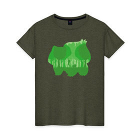 Женская футболка хлопок с принтом Зеленый Покемон бульбазавр в Новосибирске, 100% хлопок | прямой крой, круглый вырез горловины, длина до линии бедер, слегка спущенное плечо | покемон
